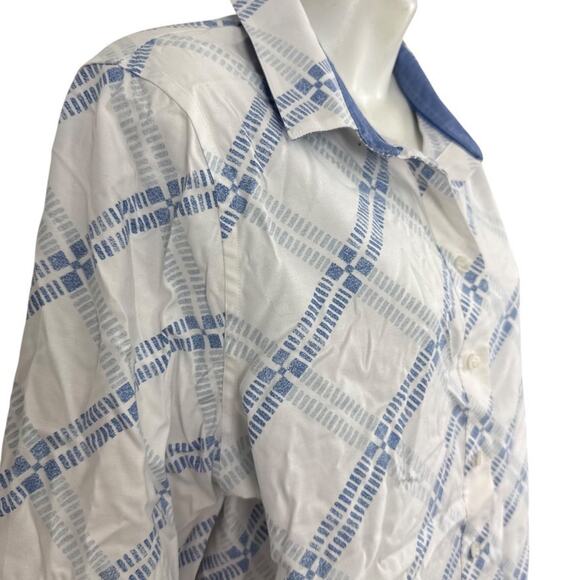 Chicos No Iron Stretch Button Up 3/4 Sleeve Cotton Blue White Shirt 2P/ 12/ 14 - Picture 4 of 16
